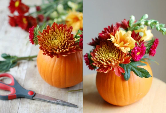 C&#225;ch cắm hoa độc đ&#225;o với quả b&#237; ng&#244; trang tr&#237; ng&#224;y Halloween