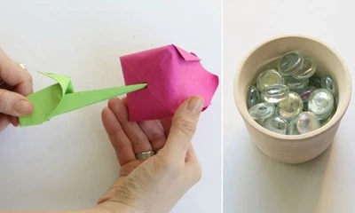 C&#225;ch l&#224;m chậu hoa tuylip giấy theo phong c&#225;ch Origami đẹp m&#234; hồn