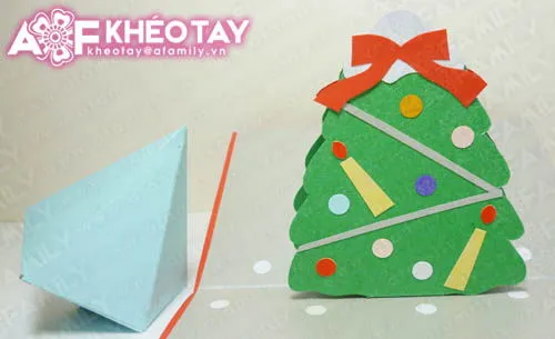 Trổ t&#224;i tự l&#224;m thiệp nổi c&#226;y th&#244;ng Noel tặng bạn b&#232;