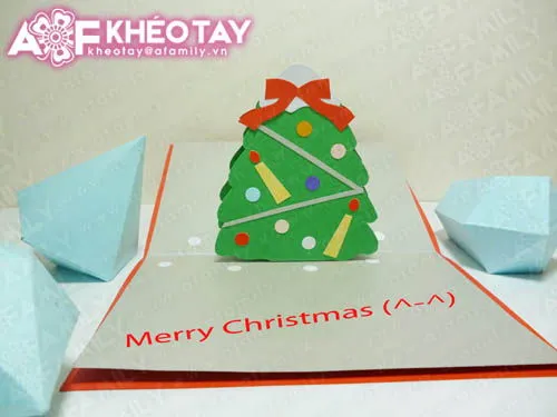 Trổ t&#224;i tự l&#224;m thiệp nổi c&#226;y th&#244;ng Noel tặng bạn b&#232;
