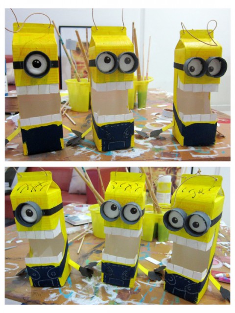 C&#249;ng mẹ hướng dẫn l&#224;m đ&#232;n lồng minion từ hộp sữa cho b&#233;